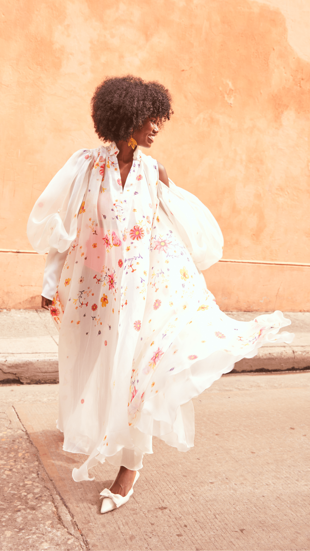 Flora Trapeze Silk Organza Gown In Ivory Bloom