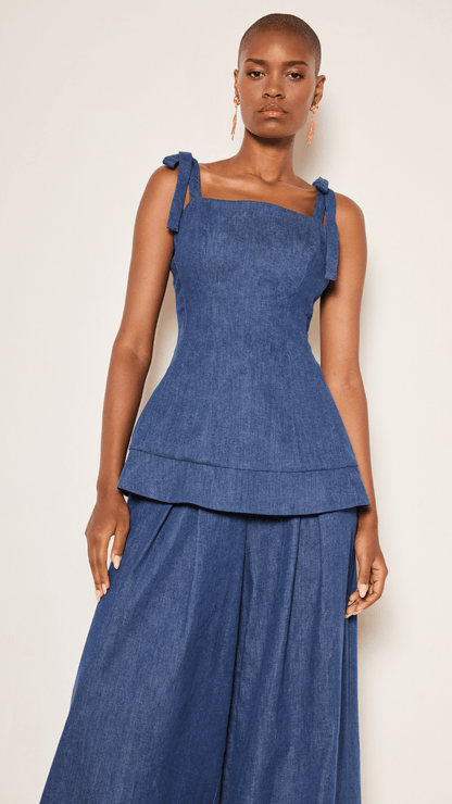 
Basque Denim Midi Dress In Indigo