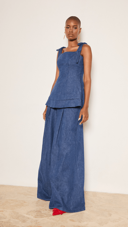 
Bow Denim Top In Indigo