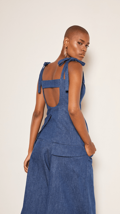 
Bow Denim Top In Indigo