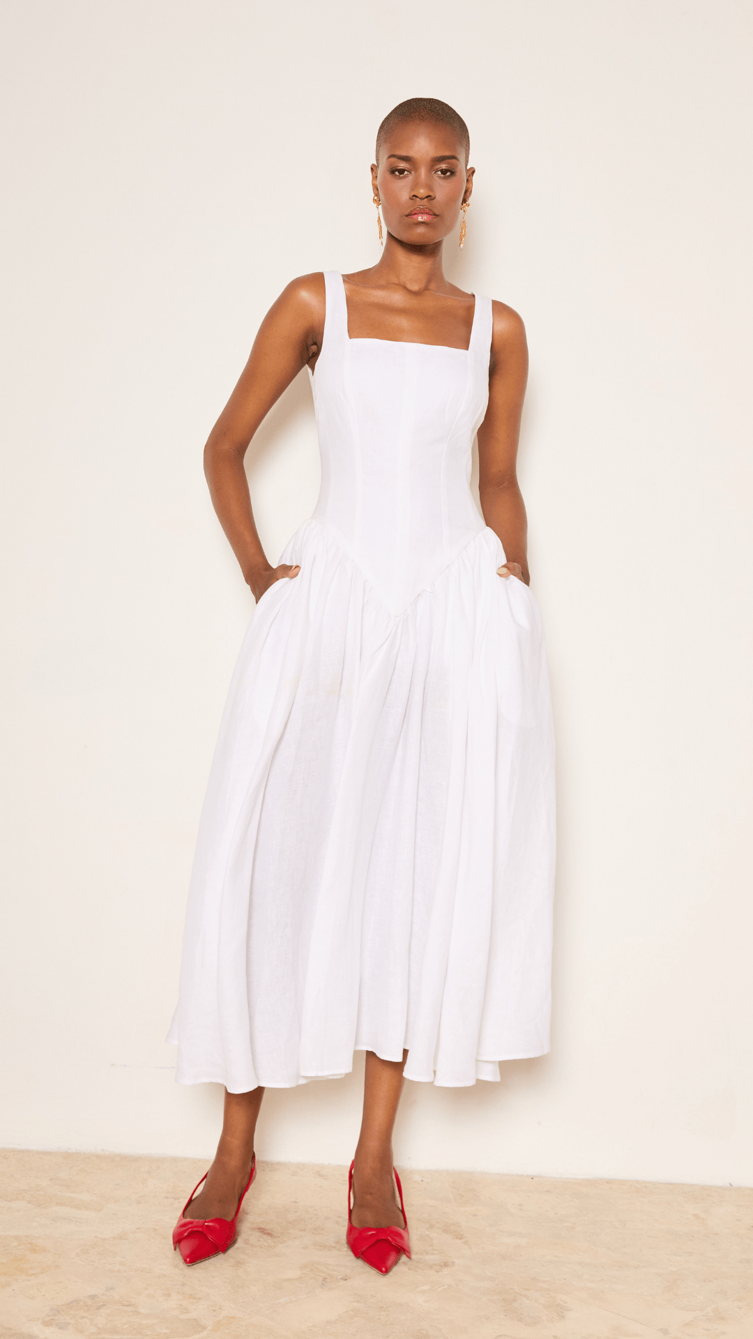 
Basque Cotton Midi Dress