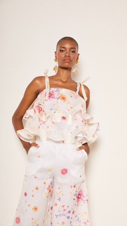 Margot Top Ivory Bloom Silk Organza