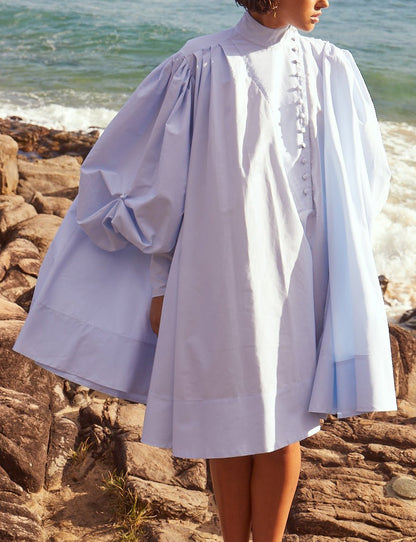 BluePuffSleeveShirtDress