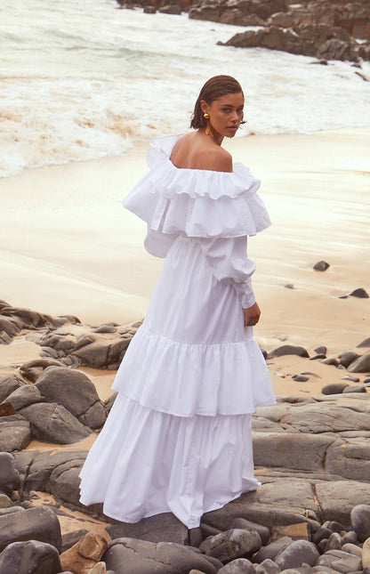 Mabel Brempong Exaggerated Ruffle Cotton Poplin Gown for bridal events