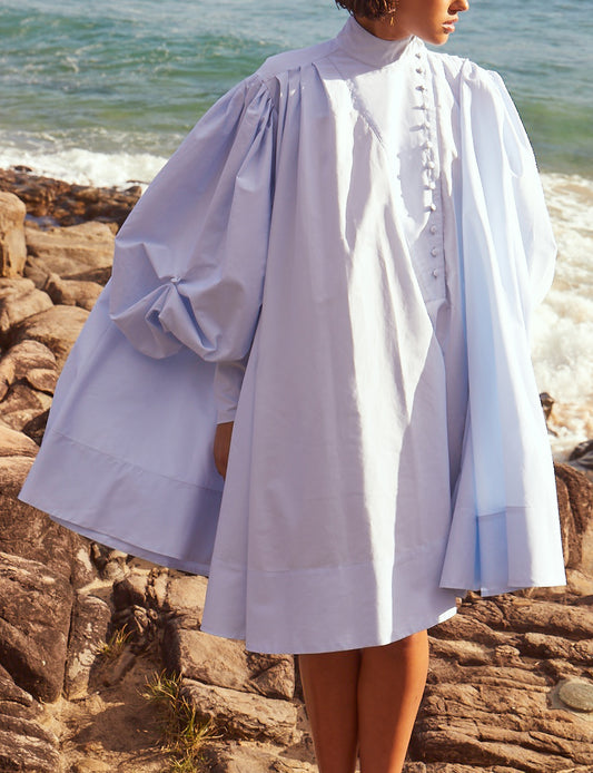 Puff Sleeve Shirt Dress In Daisy Blue