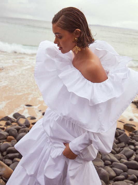 Tiered Ruffle Gown In Daisy White