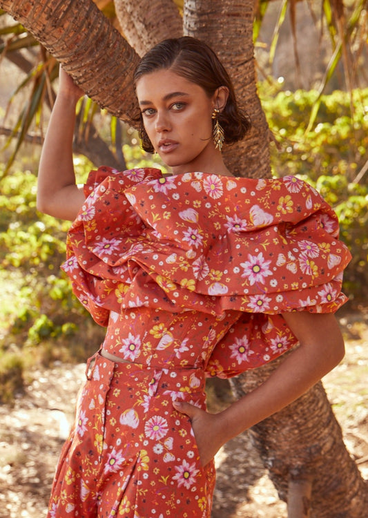 Ruffle Crop Top In Daylily Orange