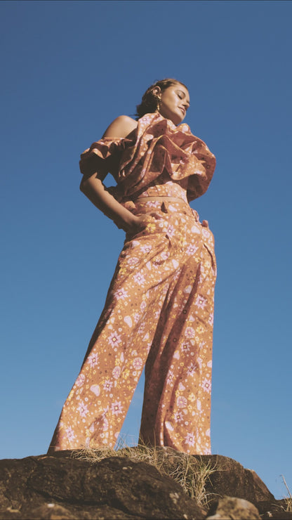 Pleated High Waisted Linen Trousers In Daylily Orange
