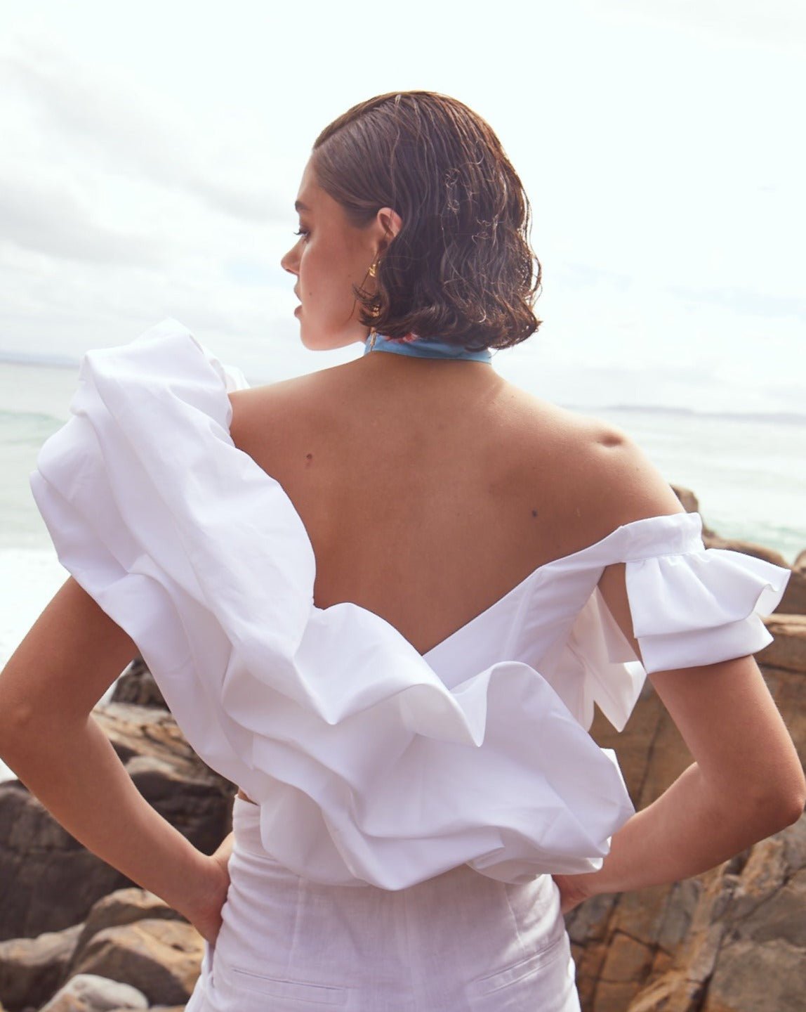 Ruffle Crop Top In Daisy White