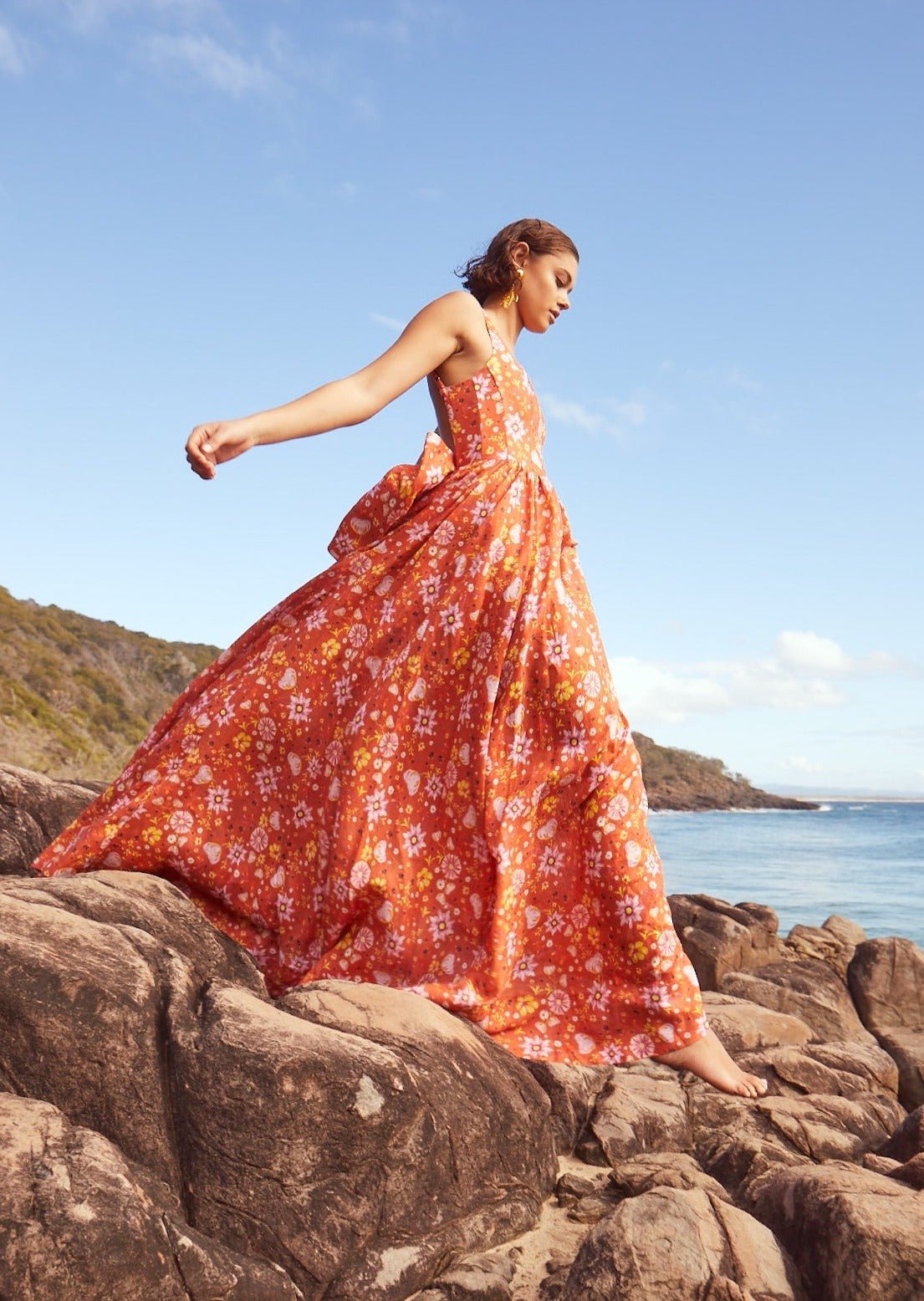 Open Back Linen Gown In Daylily Orange