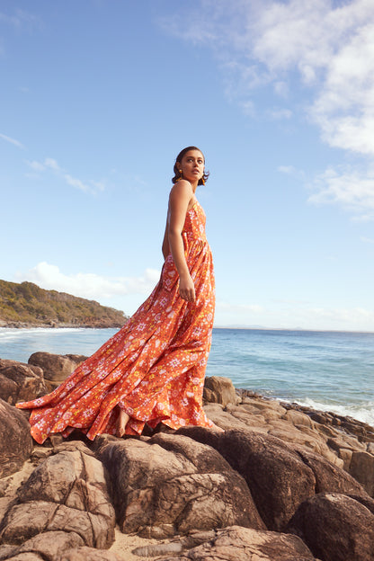 
Open Back Linen Gown In Daylily Orange